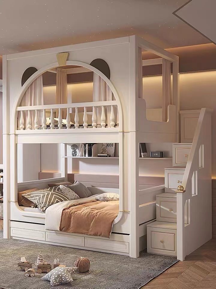 【Furniture】Upper and lower desk and bed all-in-one bunk bed combination