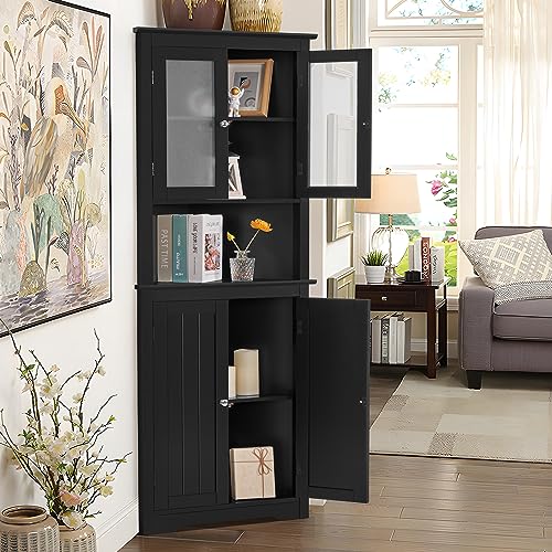 Iwell 67" Tall Bathroom Cabinet, Storage Cabinet with 2 Doors & 1 Drawer, Bathroom Storage Cabinets with Adjustable Shelves, for Living Room