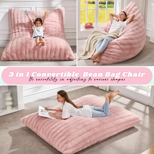 Hobestluk 3 in 1 Bean Bag Chair Giant Bean Bag Chairs Convertible Bean Bag Floor Cushion with Machine Washable Cover