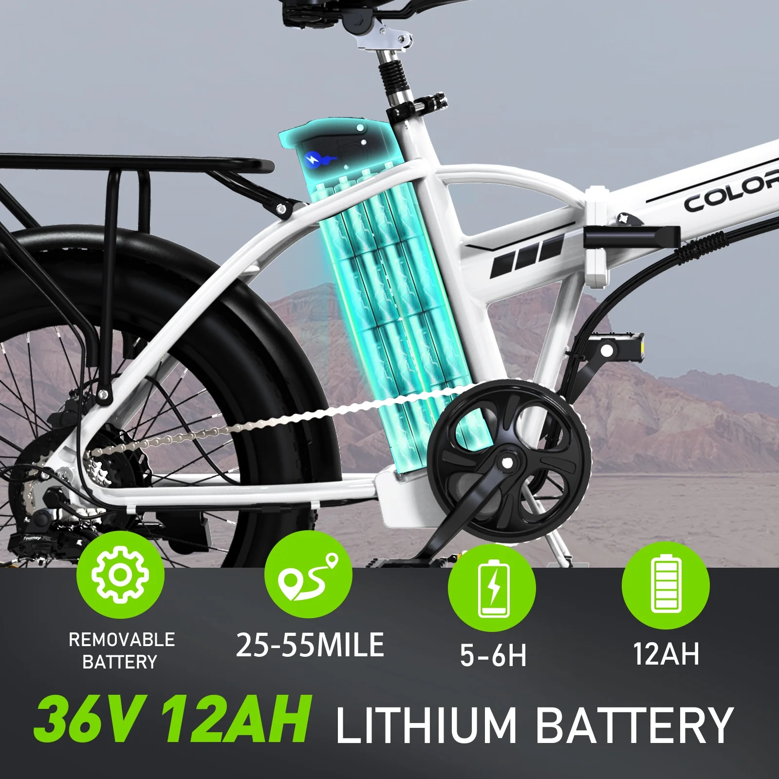 COLORWAY 20鈥漍3.0 Fat Tire Electric bicycles, Foldable Mountain Snow Beach Electric bike ebike with 500W/36V/12Ah Battery, Shimano 7-Speed e bicycle