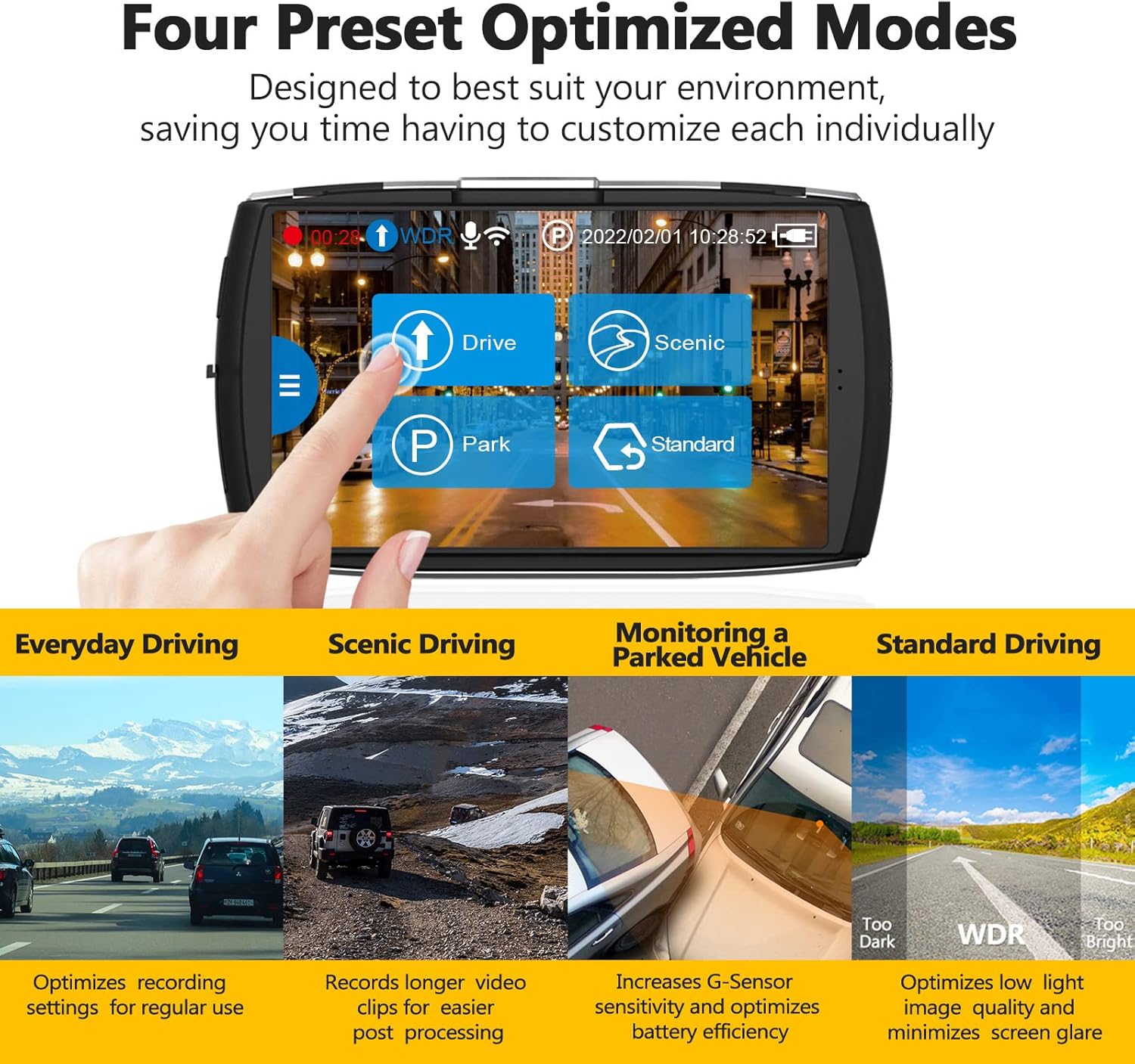 Z-Edge 4K Dual Dash Cam Built-in WiFi, Touch Screen Front and Rear Dash Cam FHD 1080P with Night Mode, 32GB Card Included,155 Degree Wide Angle, WDR