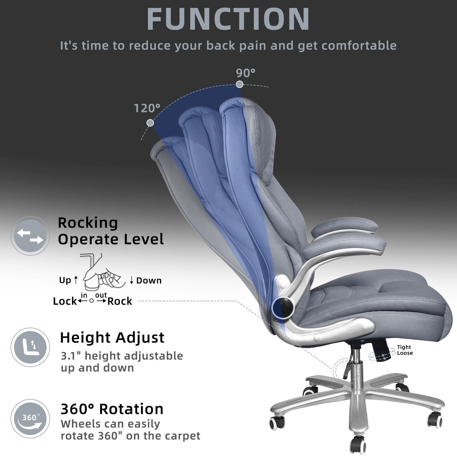 HomeZeer PU Leather Executive Office Chair, Big and Tall Office Chair 400lbs High Back Office Chairs Desk Chairs, Light Blue