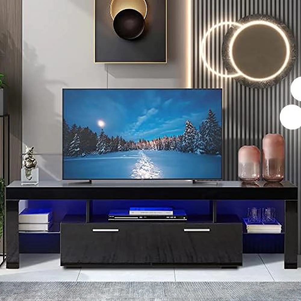 TQJKLFDY Modern LED TV Stand with  and LED Lights for 55/65/70/75 inch TV  White TV Console Table with High Glossy Entertainment Center for Gaming