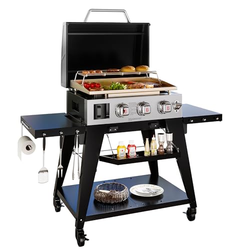 Brand-Man Griddle Grill Combo 6-Burner, 2 in 1 Versatile Propane Gas Grill and Griddle with Double Stainless Steel Lids