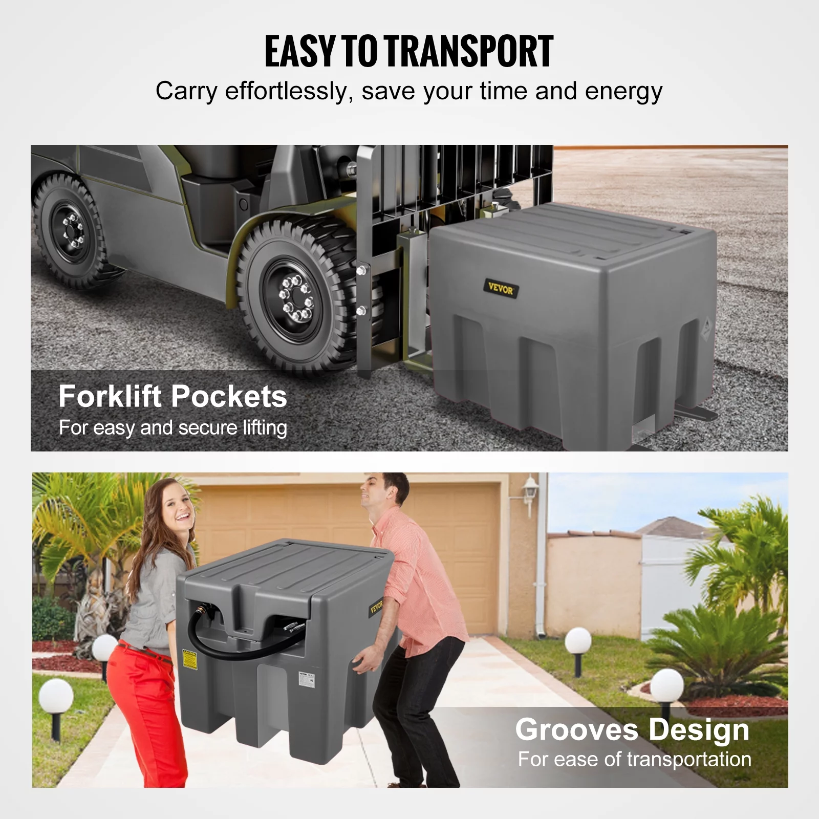 VEVOR Portable Diesel Tank, 58 Gallon Capacity & 10 GPM Flow Rate, Diesel Fuel Tank with 12V Electric Transfer Pump and 13.1ft Rubber Hose