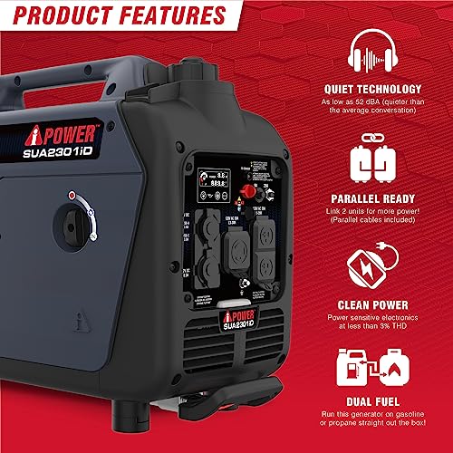 A-iPower 7600W Dual Fuel Quiet Portable Inverter Generator, Electric Start RV Ready, EPA & CARB Compliant CO Sensor