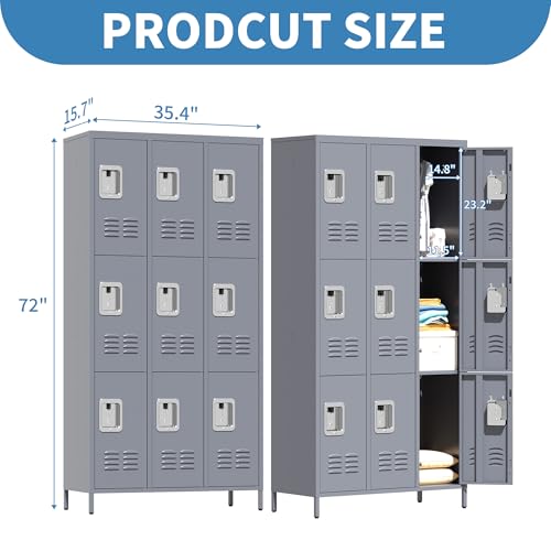 3 Doors Lockers for Employees, Steel Storage Lockers Lockable, Metal Locker Storage Cabinet for Home Office School Gym, Require Assembly (Grey)