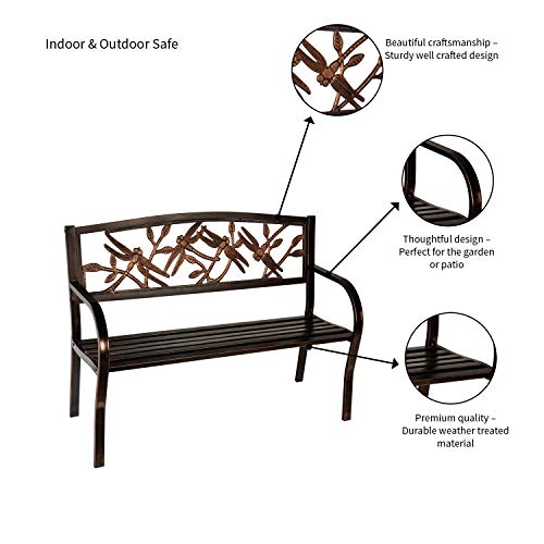 Evergreen Garden Sunflower Garden Bench Outdoors & Indoors | Cast Iron Metal Patio Bench | Outdoor Seating Furniture | Seats for Park, Porch, Deck