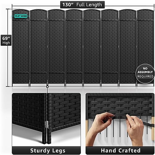 Sorbus 8-Panel Black Room Divider with Double Hinged Panels, 6 ft Tall Folding Privacy Screen