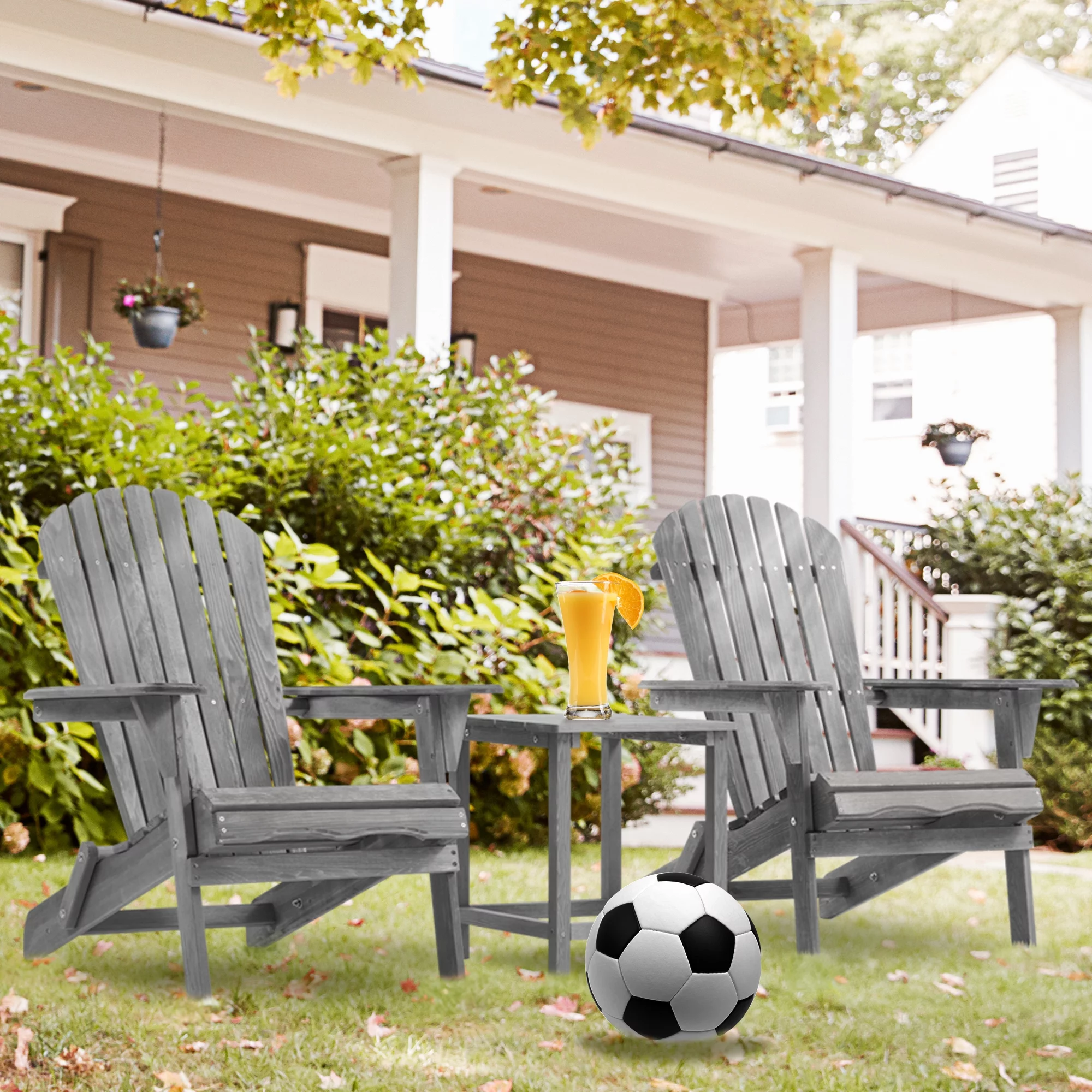 Outdoor Adirondack Chairs, Seizeen Wooden Folding Adirondack Chair Set of 2, Patio Furniture Set Lounge Chairs Quick Assembled