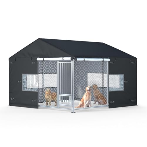 Outdoor Dog Kennel Cover Large Outdoor Heavy Duty Dog Kennel Mesh Large Cage Cover Waterproof and Dustproof 10ft X 10ft X 7ft (Cover Only Without