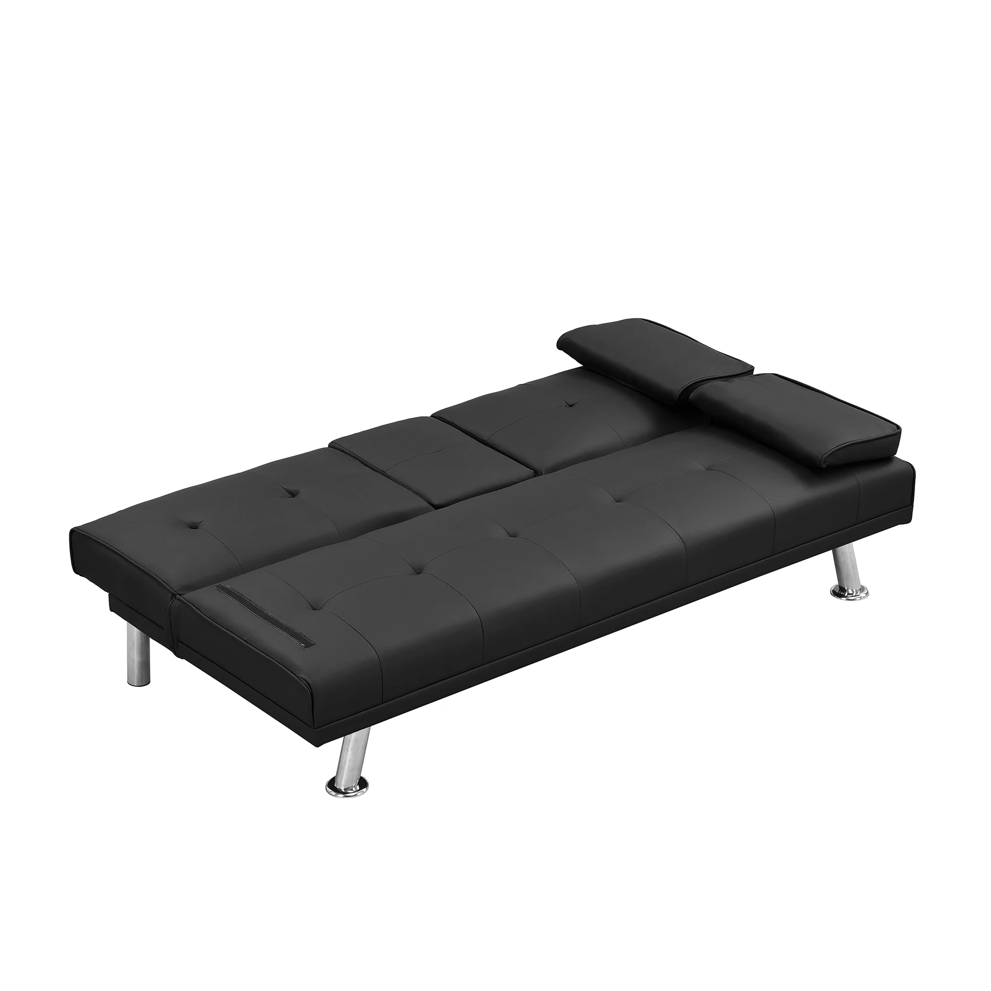 BASTCH Home Futon Sofa Bed, 67 Inch Sofa bed with Removable Armrests, Wood Frame, 2 Cup Holders, Convertible Sofa Bed for Living Room