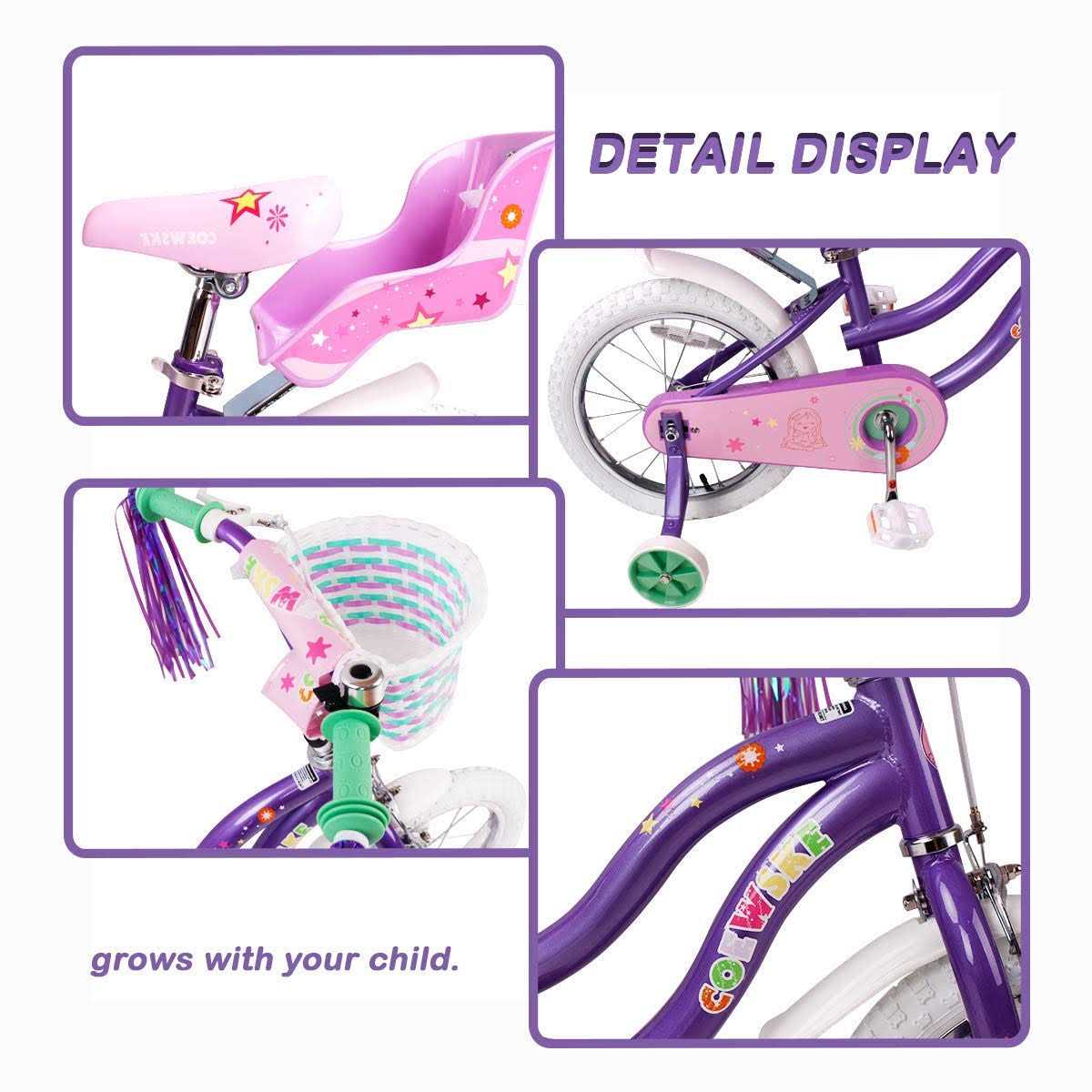 Coewske Kids Bike Steel Frame Children Bicycle Little Princess Style with Training Wheel - Sports Supplies Online Store