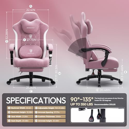 Dowinx Fabric Gaming Chair with Heated Massage Lumbar Support, Computer Game Chairs for Adults