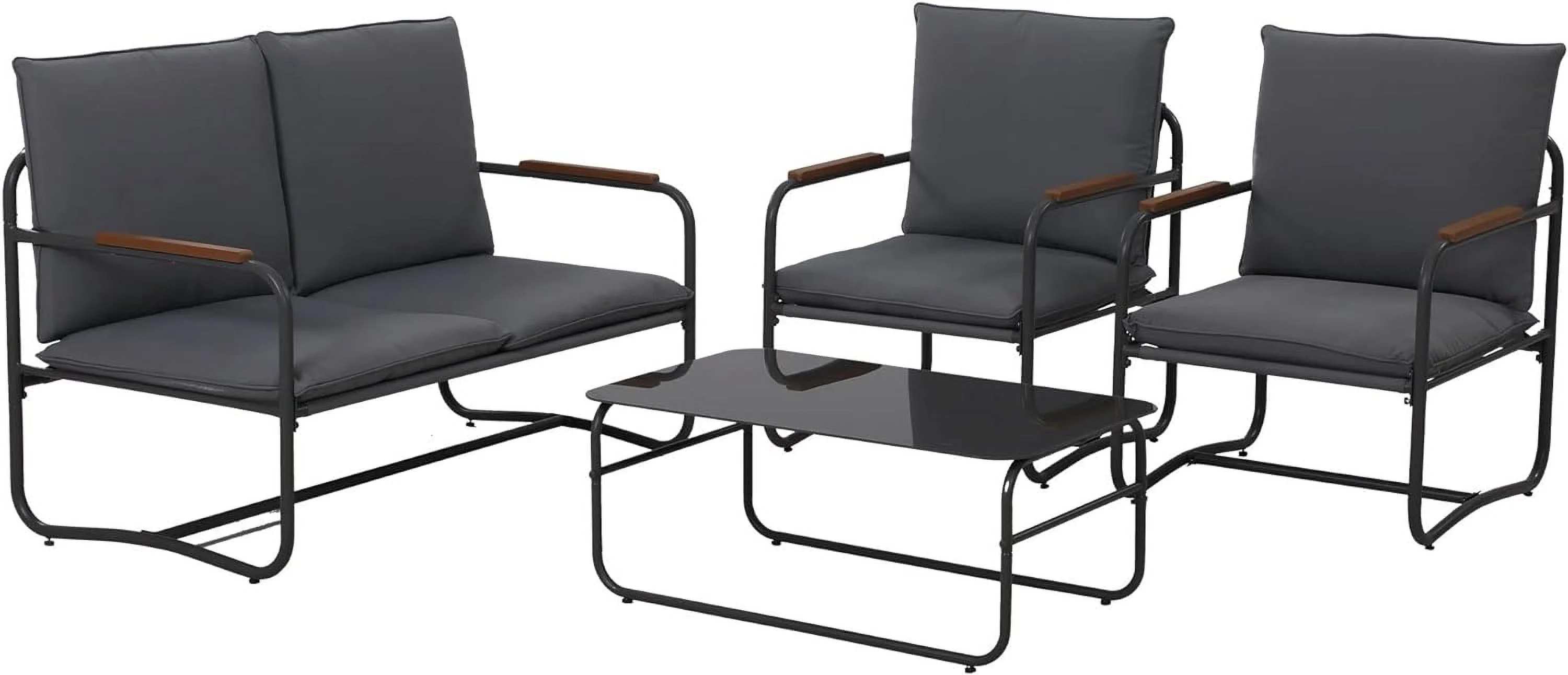 CozyHom 4 PCS Outdoor Patio Aluminum Sofa Furniture Conversation Sets with Coffee Table and 4-inch Cushion, Dark Grey