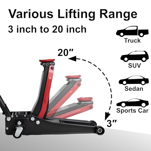 3-Ton (6600lbs) Low-Profile Dual Pistons Heavy-Duty Steel Racing Floor Jack with Quick Lift Hydraulic Pump