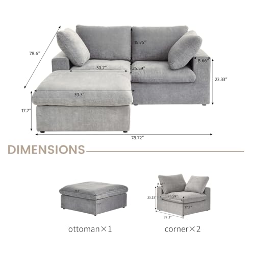 160.6" Cloud Couch Modular Sectional Sofa for Livingroom,Oversized Convertible Sofa with Storage Ottomans,6 Seat Wide Couches