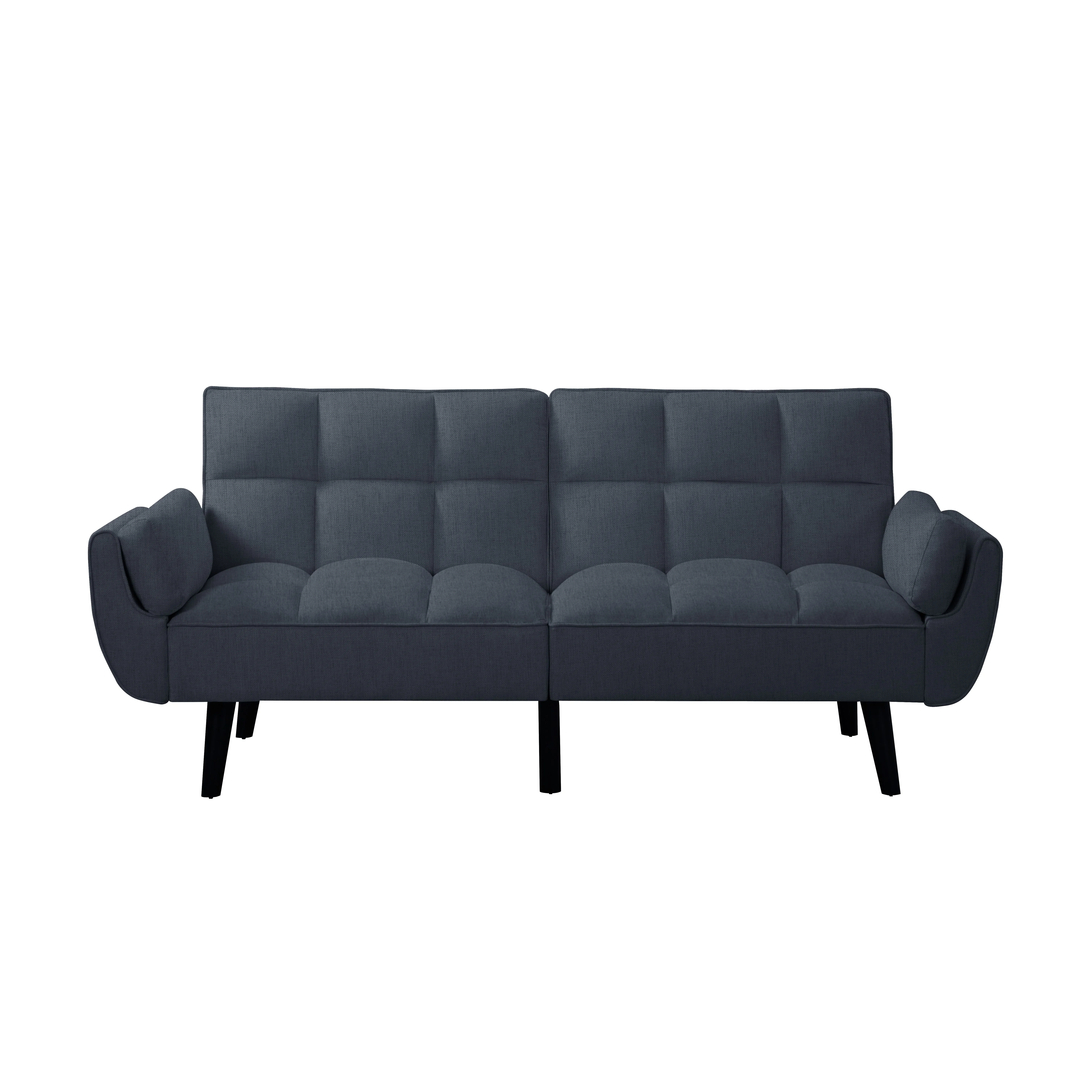 BSHTI 76” Futon Sofa Bed,Upholstered with Polyester,Wood Frame,2 Arm Pillows Included,3 Adjustable Positions ,5 Colors for Choosing