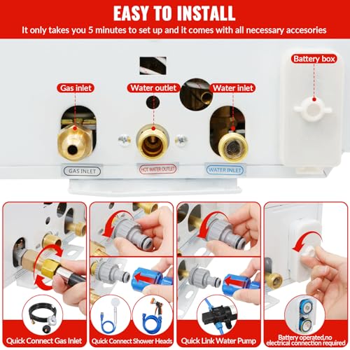 Tankless Water Heater Propane,2.64GPM 10L Outdoor Portable water heater,with 2 GPM Water Pump