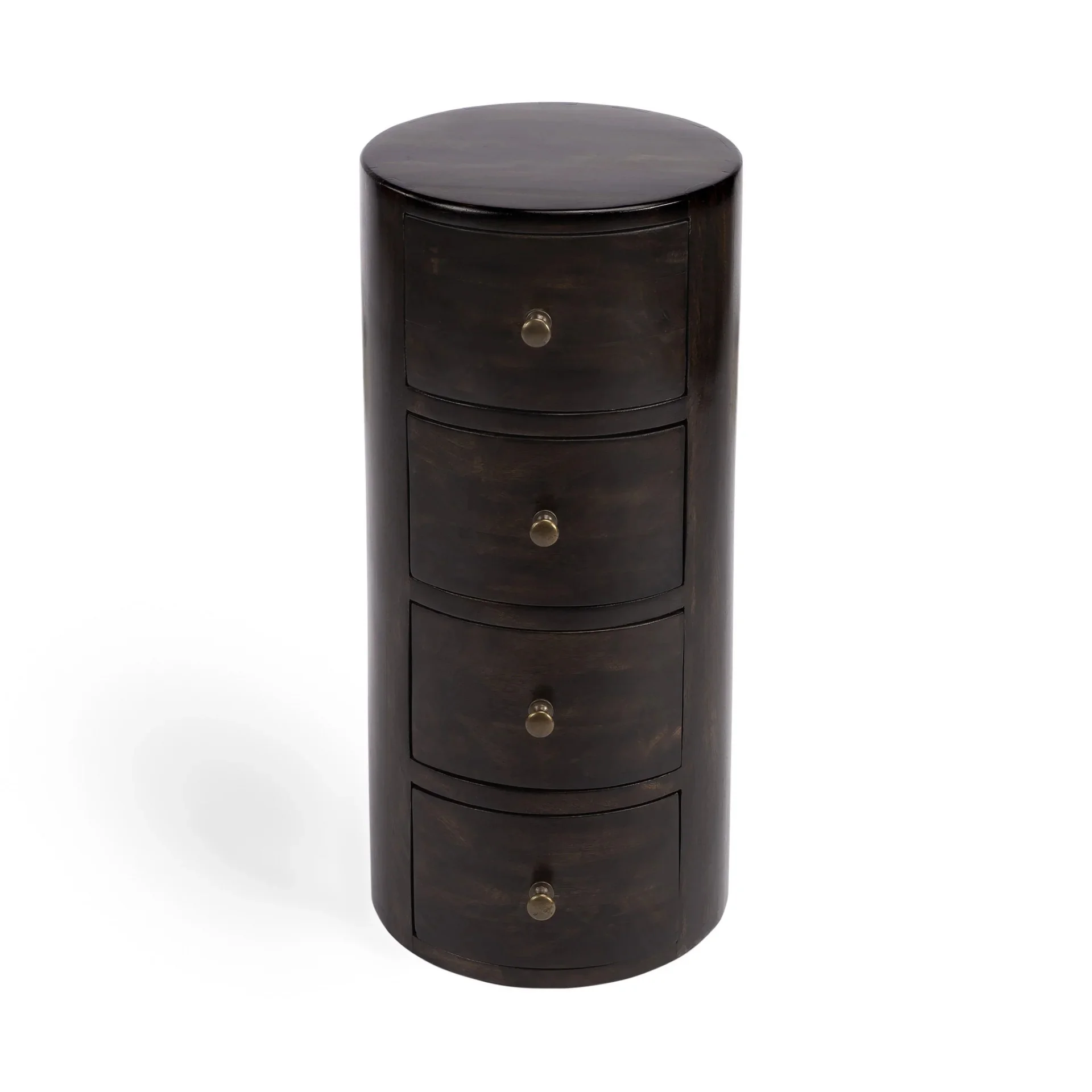 HomeRoots 476446 24 in. Chocolate Wood Round End Table with Four Drawers, Dark Brown