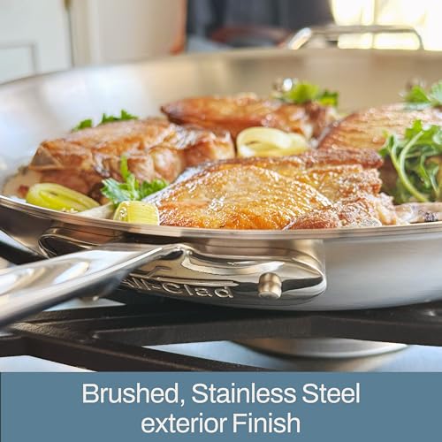 All-Clad D5 5-Ply Brushed Stainless Steel Fry Pan With Lid, 14 Inch, Compatible With Any Stovetop Including Induction, Oven Broiler Safe 600F