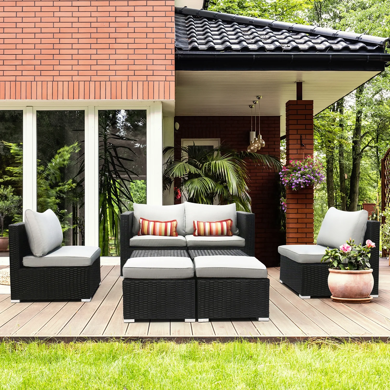 8 PCS Fully Assembled Patio Furniture Sets Outdoor Sectional Sofa Furniture Outside Couch Conversation Sets Space Saving Deep Seating with Back