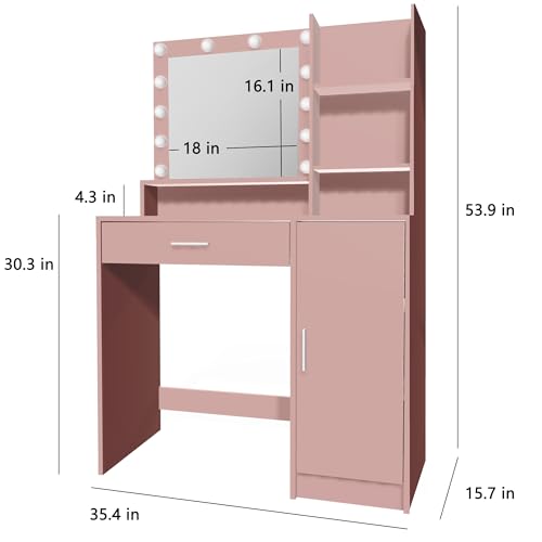 Vanity Desk with Mirror and Light, Large Drawer and Three Level Storage Dresser, 3 Lighting Modes Adjustable Brightness
