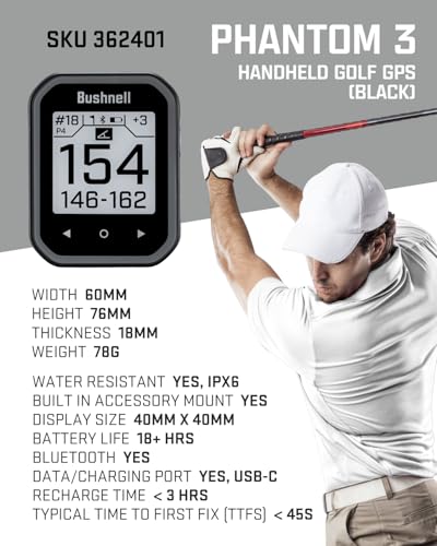 Wearable4U - Bushnell Phantom 3 Slope GPS Golf Green with Slope Technology, Touchscreen, Magnetic Cart Mount with Towel Bundle