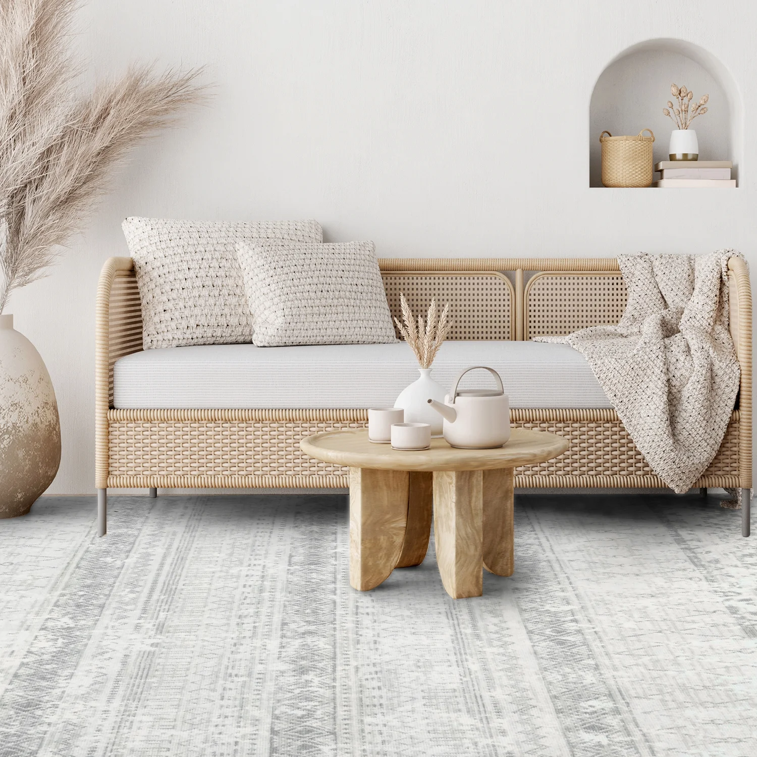 SIXHOME 5'x8' Area Rugs for Living Room Washable Rug Boho Area Rug Neutral Geometric Distressed Rug Moroccan Carpet for Bedroom Dinning Room Foldable