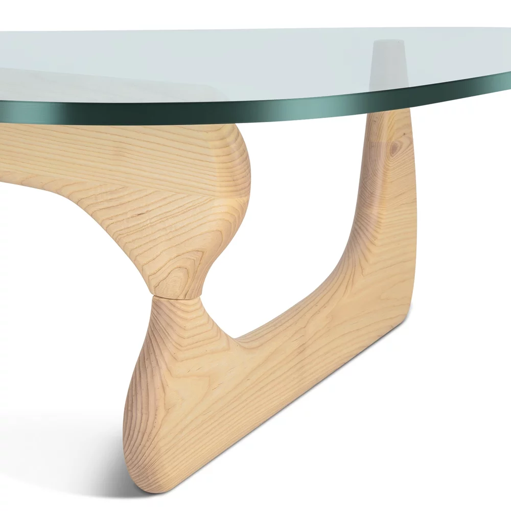 Mid Century End Table Triangle Tempered Glass Coffee Table Solid Wooden Base for Living Room Patio,Nature Wood Color - Radiant Selections
