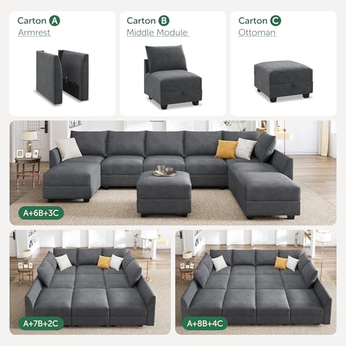 HONBAY Modular Sofa Sectional Sleeper Couch with Ottomans Reversible Sleeper Sectional Sofa Modular Couch with Storage, Aqua Blue