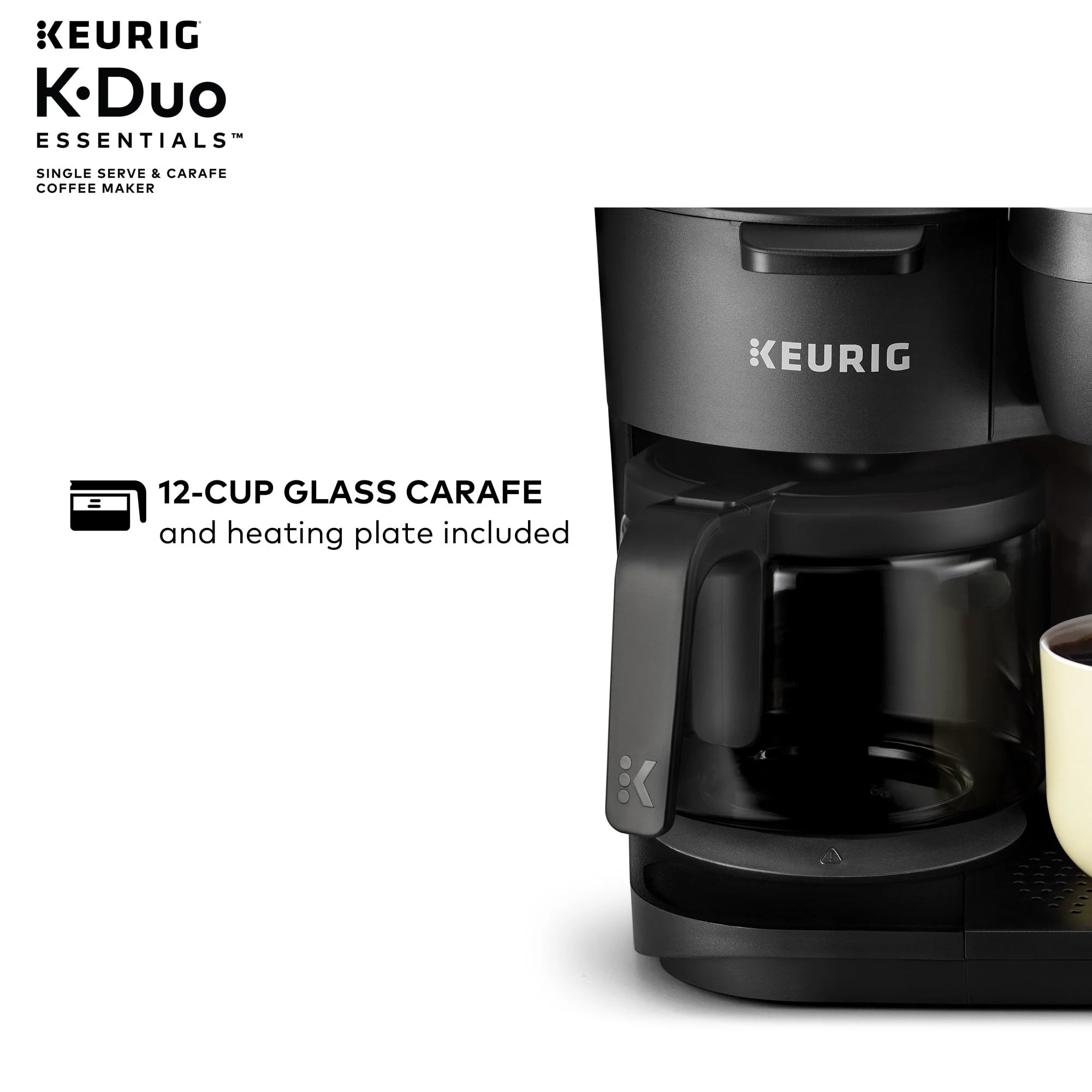 Keurig K-Duo Essentials Coffee Maker, with Single Serve K-Cup Pod and 12 Cup Carafe Brewer, Black