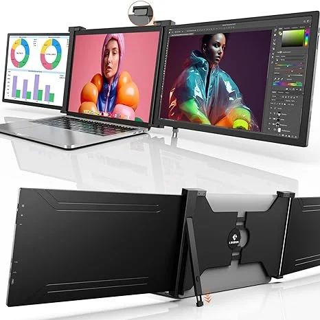 LIMINK 15.4" Triple Portable Monitor for 15.6-18.5" Laptops 1080P IPS HDR Dual Freestanding Narrow-Bezel Laptop Screen Extender Compatible with MacOS
