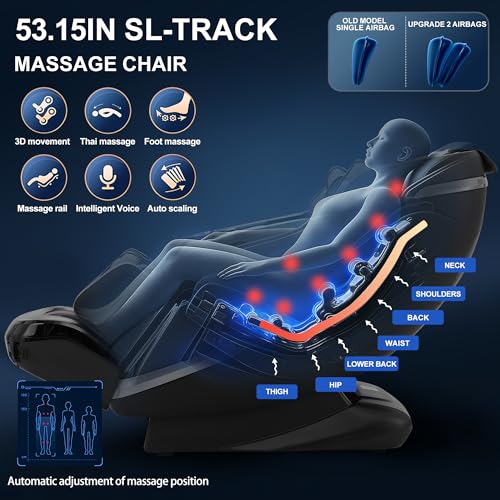 2025 Massage Chair Full Body with 12 Auto Modes,Zero Gravity SL-Track Shiatsu Massage Chair with AI Control,Auto Body Detection,Foot Rollers