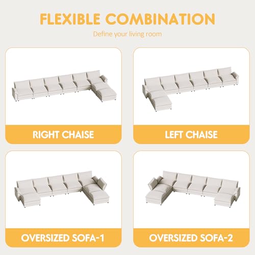 Homall 119" Modular Sectional Sofa, L Shaped Sofa Couch with Reversible Ottoman, DIY Combination Chenille Deep 3-Seat Cloud Couch for Living Room