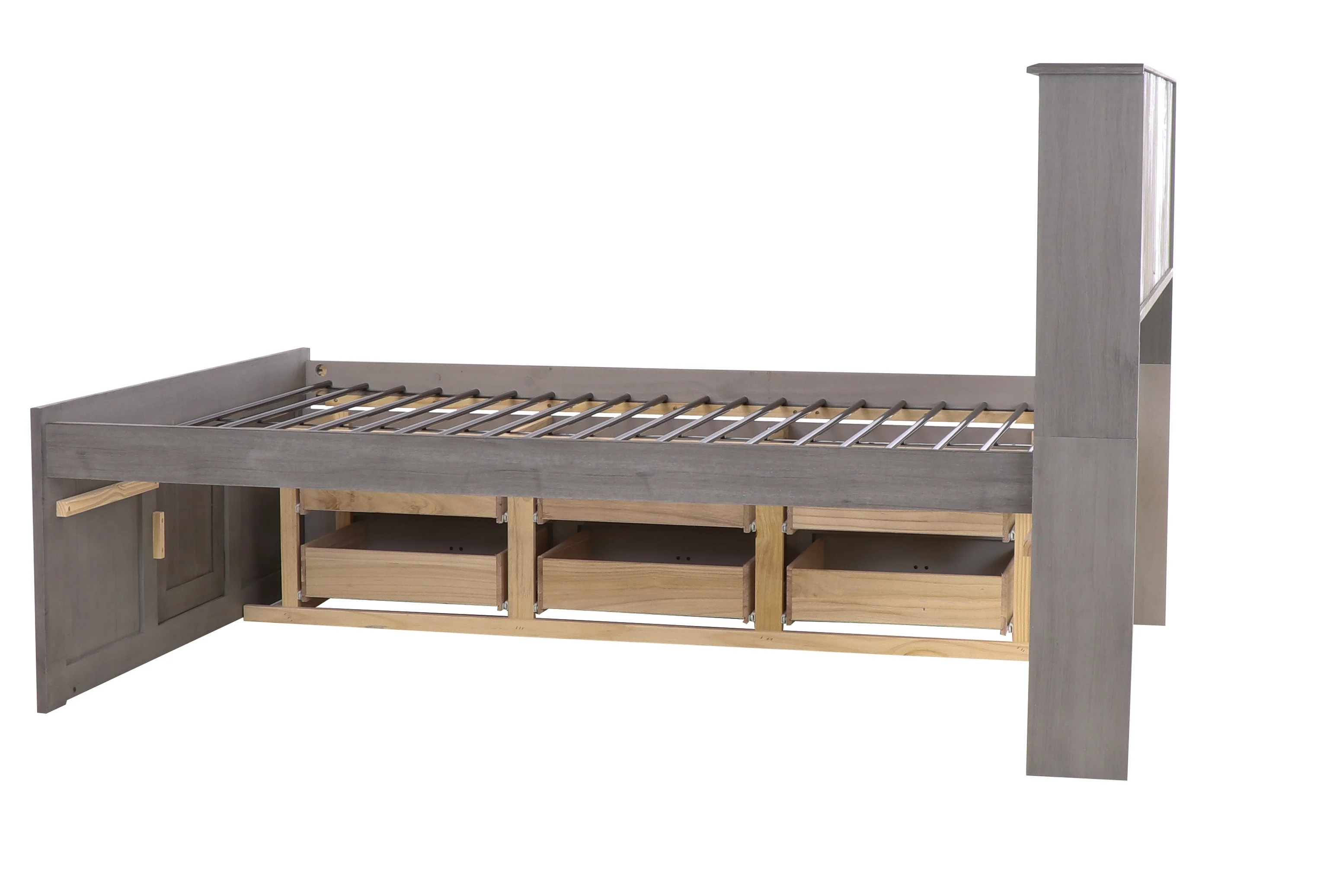 Discovery World Furniture - Full Size Bed Frame with Headboard Bookcase Captain Bed with 6 Drawers, Full Size Bed with Storage, Charcoal