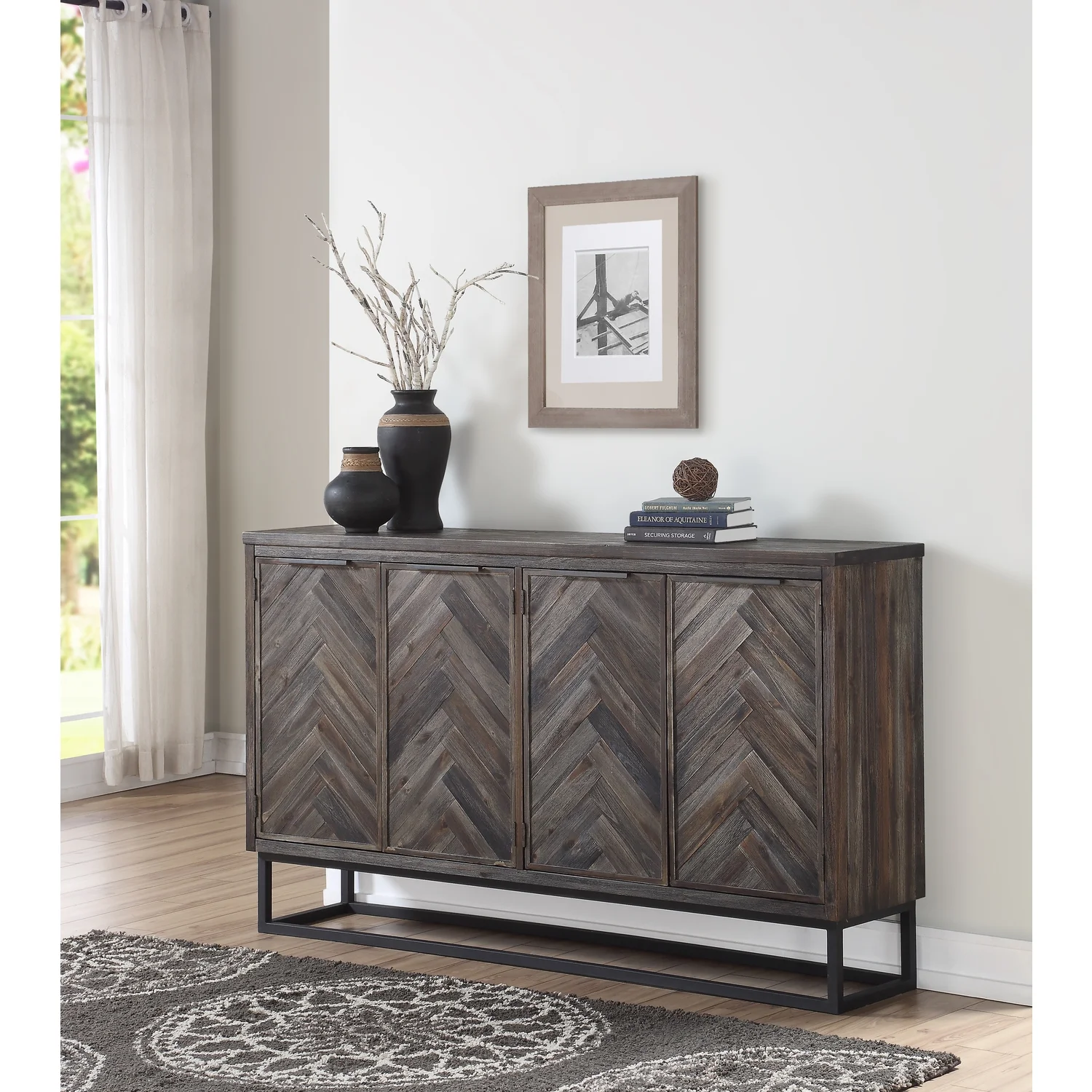 Coast To Coast Imports Aspen Court Solid Wood Herringbone 4-Door Credenza