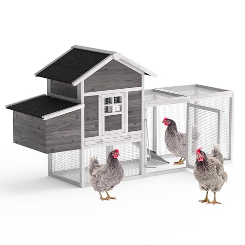 GOJOOASIS 80" Chicken Coop for 2-4 Chickens Outdoor Wooden Hen House Poultry Pet Hutch for Backyard w/Run Cage & Nesting Box(A)