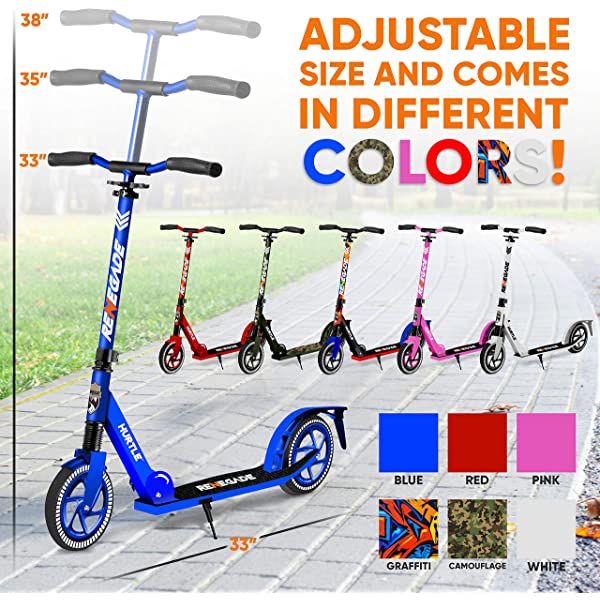 Hurtle Scooter &ndash; Scooter for Teenager &ndash; Kick Scooter &ndash; 2 Wheel Scooter with Adjustable T-Bar Handlebar &ndash