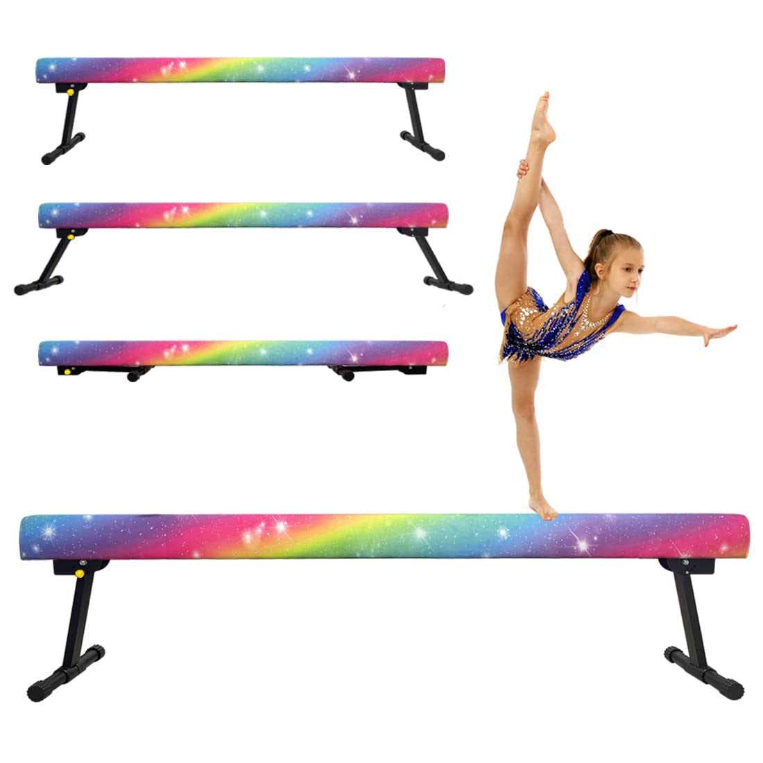 Sealoha 8ft Ultrasimple Adjustable&amp;Foldable Balance Beam,High-Low Floor Beam Suede Gymnastics Equipment,No Tool Require
