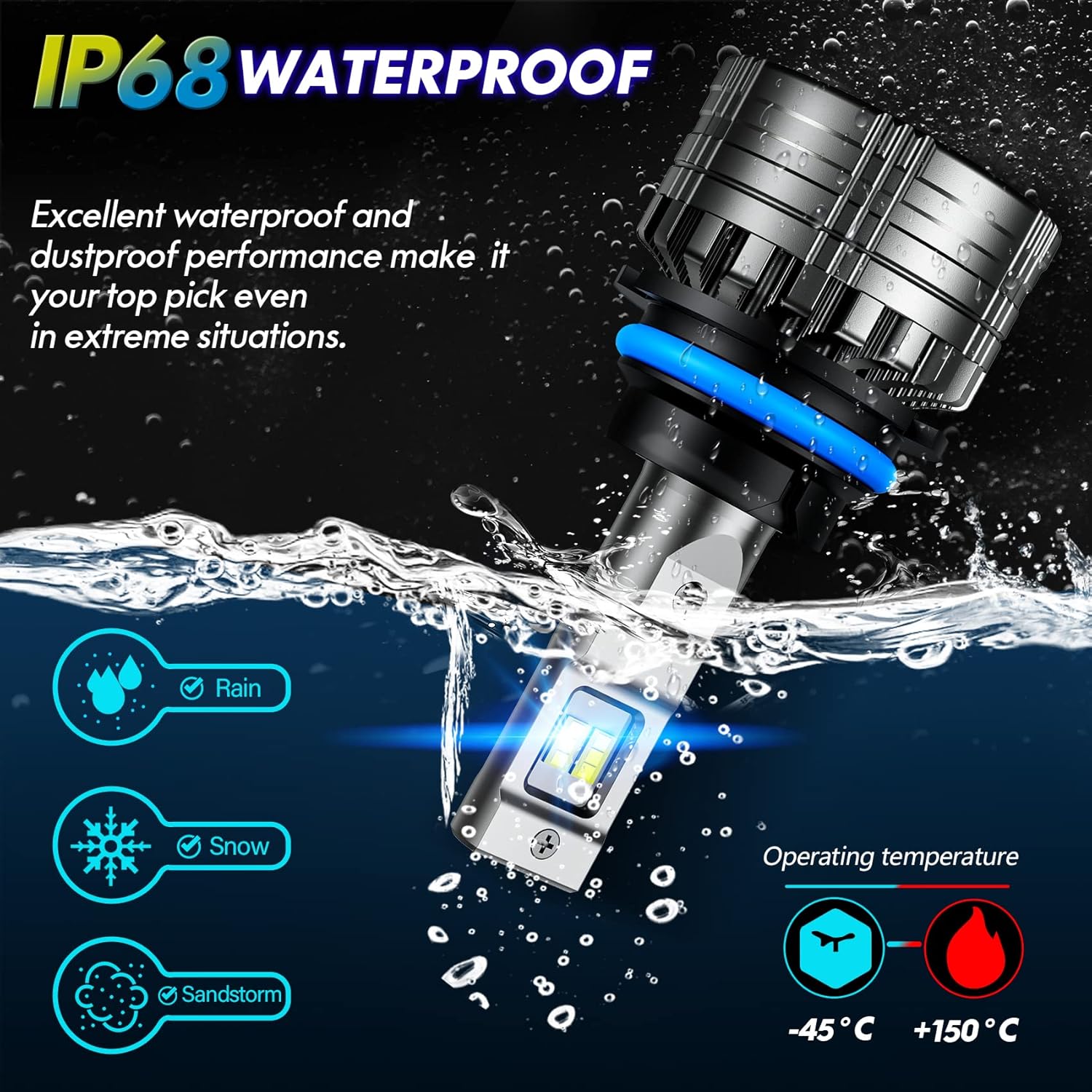 Fahren Scourge 9007/HB5 LED Headlight Bulbs, 100W 18,000LM 500% Brighter LED Headlights Conversion Kit 6500K Cool White IP68 Waterproof, 50