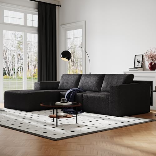 108" Cloud Modular Sectional Couch with L-Shape Chaise, Modern Sectional Sofa with Deep Seat Couch, Ultra Soft Knit Fabric Couches for Living Room