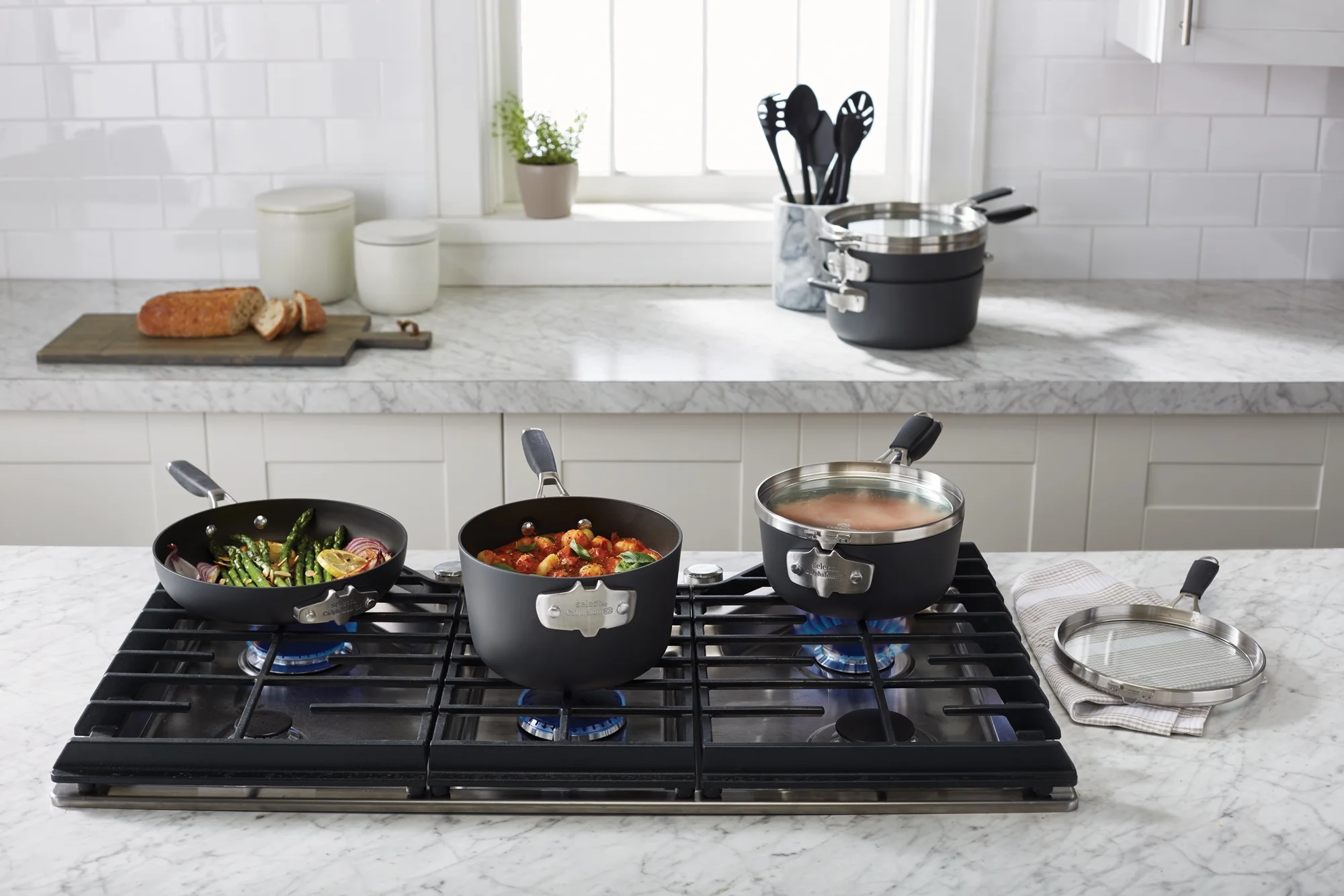 Select by Calphalon Space-Saving Hard Anodized Nonstick Pots and Pans, 14-Piece Cookware and Utensil Set - Curated Treasures Market