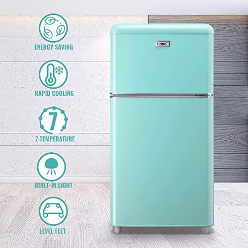 WANAI Compact Mini Refrigerator 3.2 Cu.Ft Small Refrigerator with Freezer, Retro Mini Fridge with Dual Door,7 Adjustable Thermostat