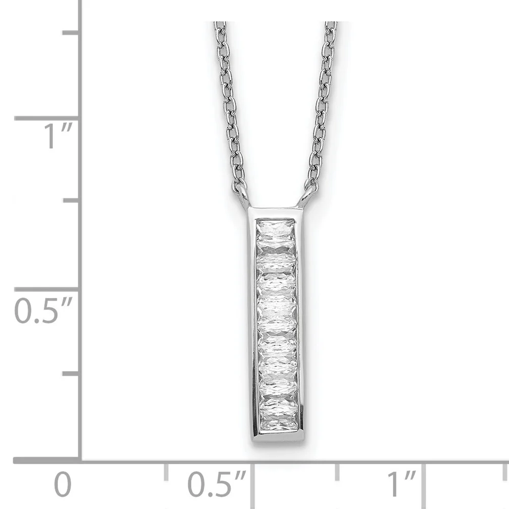 Auriga 925 Sterling Silver Rhodium Plated CZ Vertical Bar Necklace for Women 17.5"