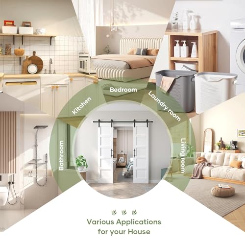 Fredbeck Double 21inx84in White Barn Door and 7FT Sliding Barn Door Hardware Kit Included,Solid,MDF, PVC Surface,DIY Assembly,5-Panel