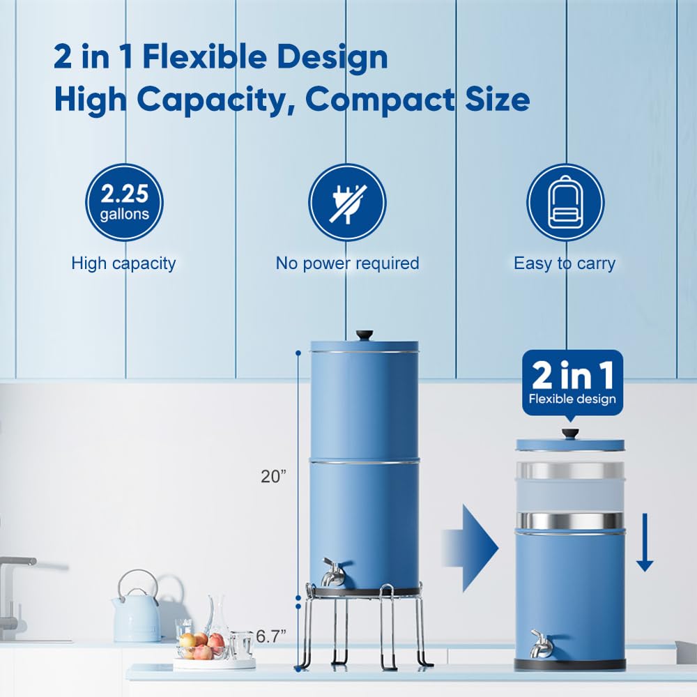 2.25 Gallon Gravity Water Filter System Stainless Steel Countertop Water Filter System Water Purifier