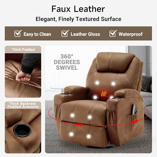 Recliner Chair, Rocking Chair with Massage and Heat, 360° Swivel Recliner Chairs for Adults