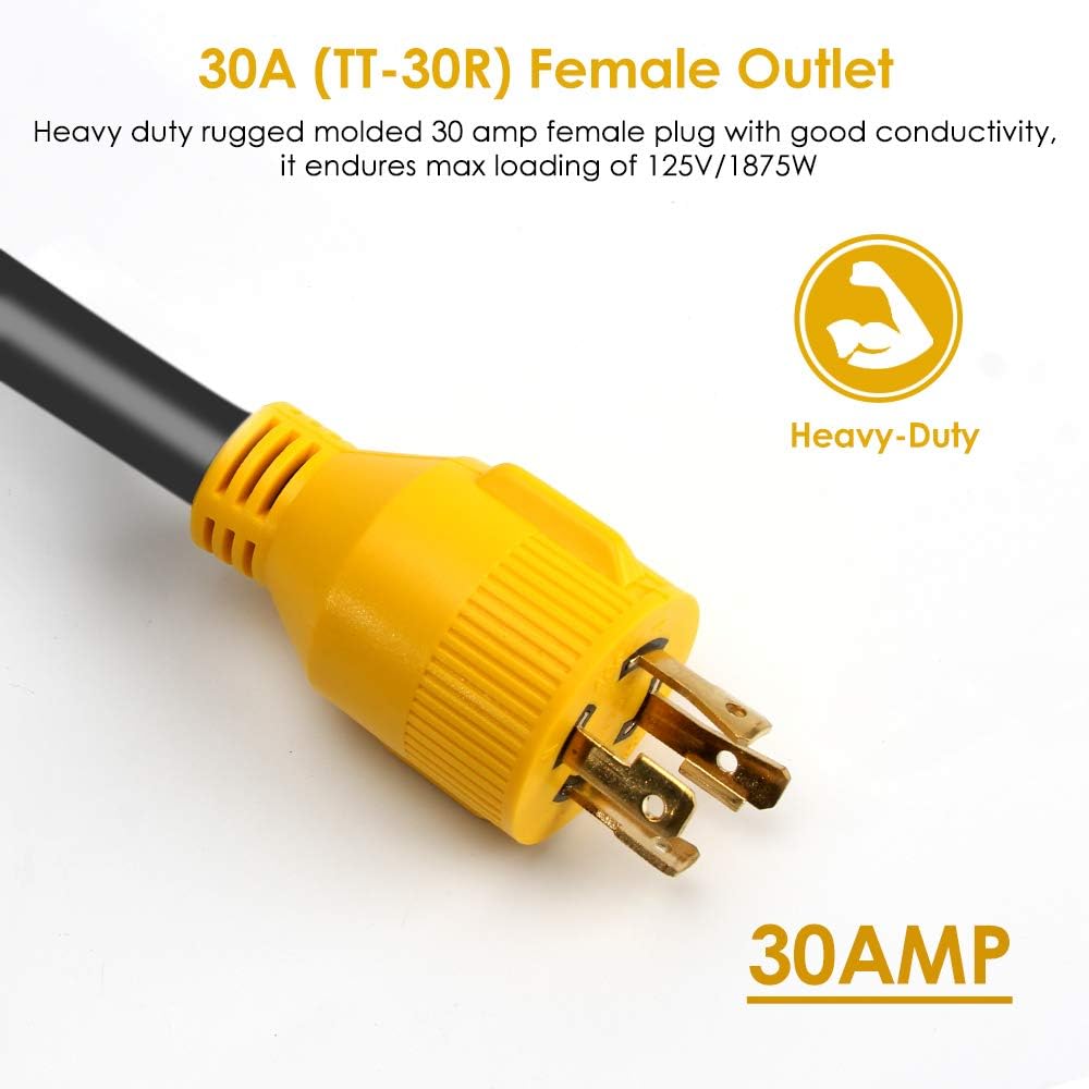 OPL5 30Amp Male 4Prong Locking Male Plug to 30 Amp Female 12 Inch RV Generator Adapter Heavy Duty RV Adapter Power Cord with Grip Handle for RV