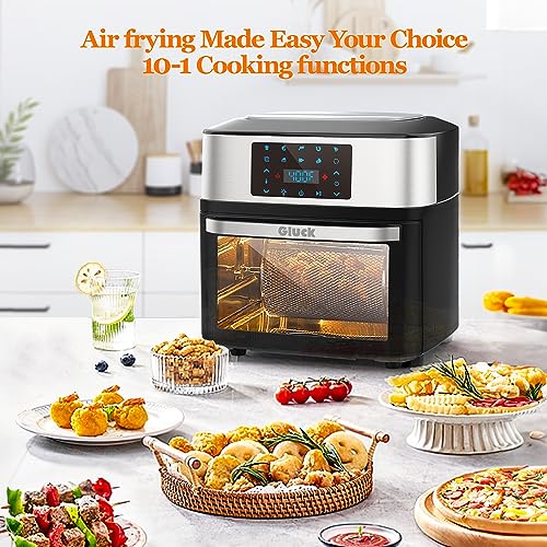 GLUCK Air Fryer Oven, 10-in-1 20 QT Airfryer Oven with Visible Cooking Window, Large Air Fryer Toaster Oven Combo with Recipes & 13 Accessories